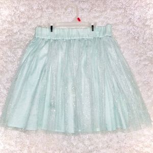 Mint light green with shimmer sparkle silver shine tulle skirt